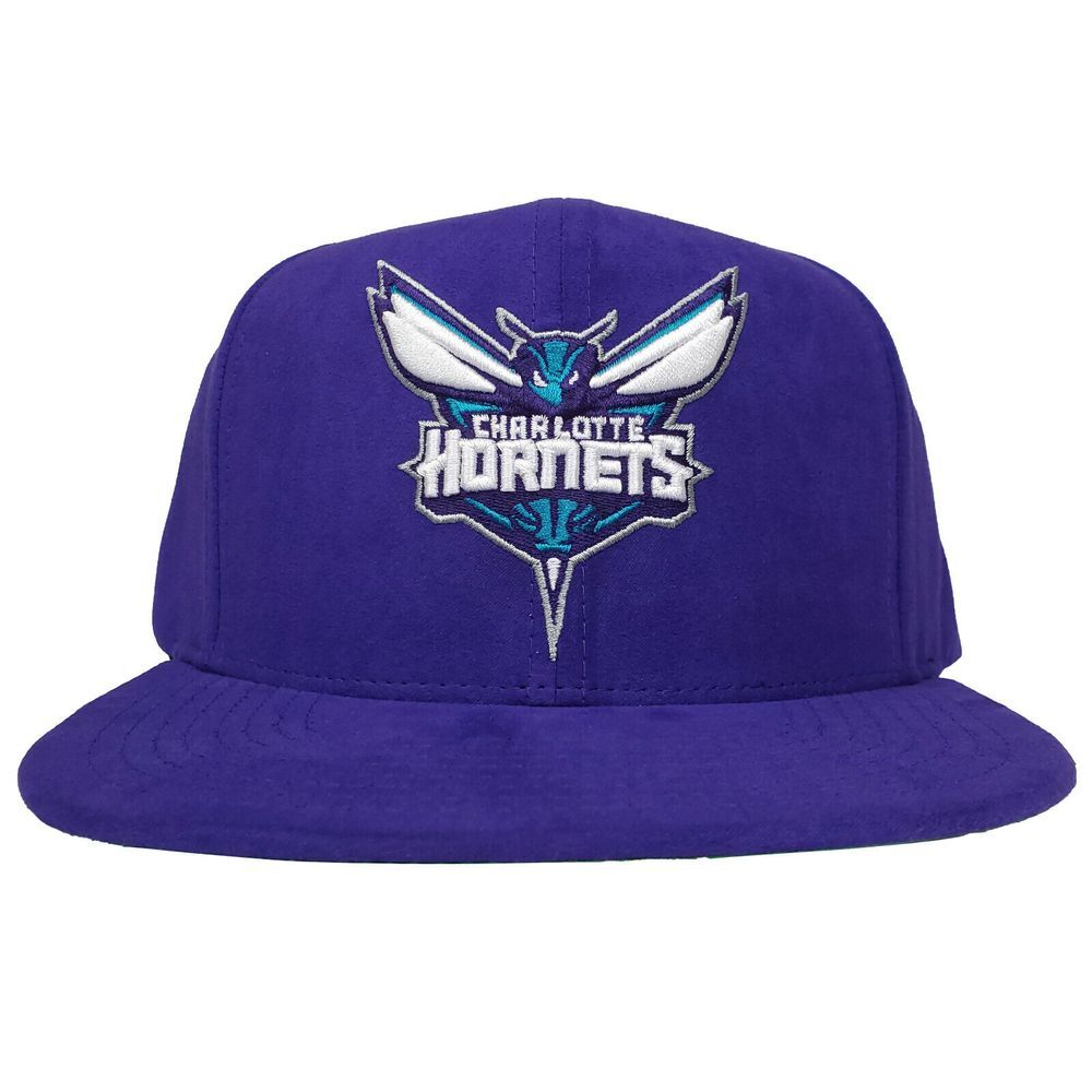 Charlotte‎ Hornets Mitchell & Ness NBA Snapback Hat Cap 3D Logo Faux Suede NWT